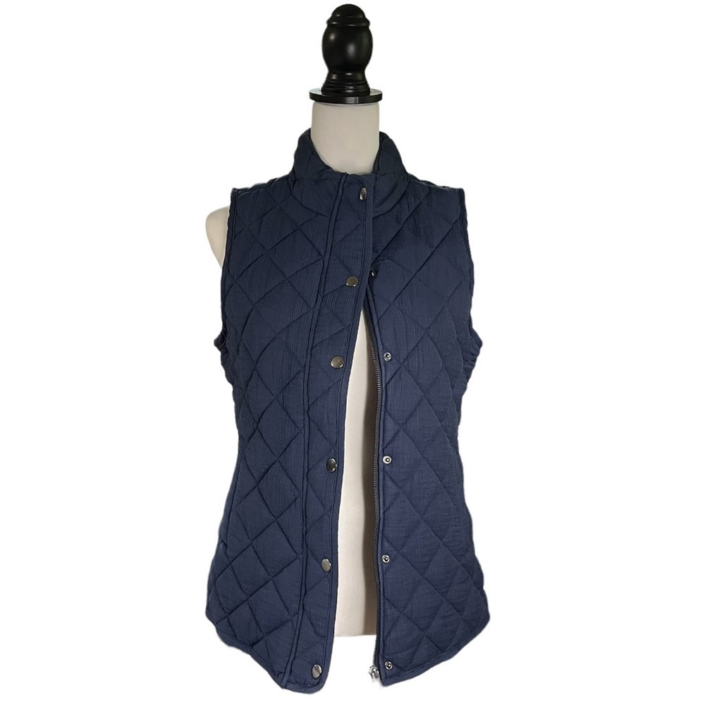 Market & Spruce Quilted Sleeveless Vest, Navy Size Small